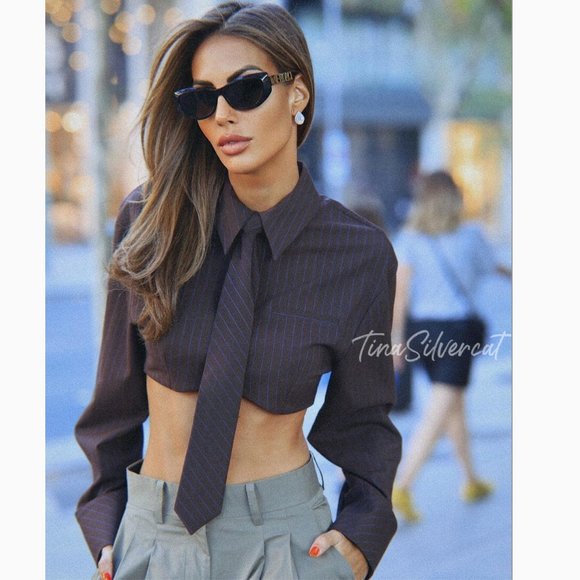 BLOGGER'S FAVE! Zara Striped Crop Shirt With Necktie NWT - Picture 2 of 16